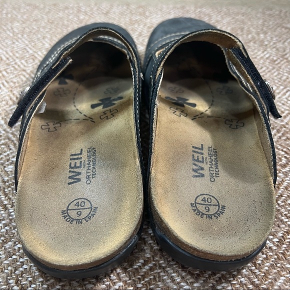 Dr Andrew Weil Clog Mules Womens Sz US 9 EU 40 Black Suede Leather Floral Boho - Picture 2 of 8